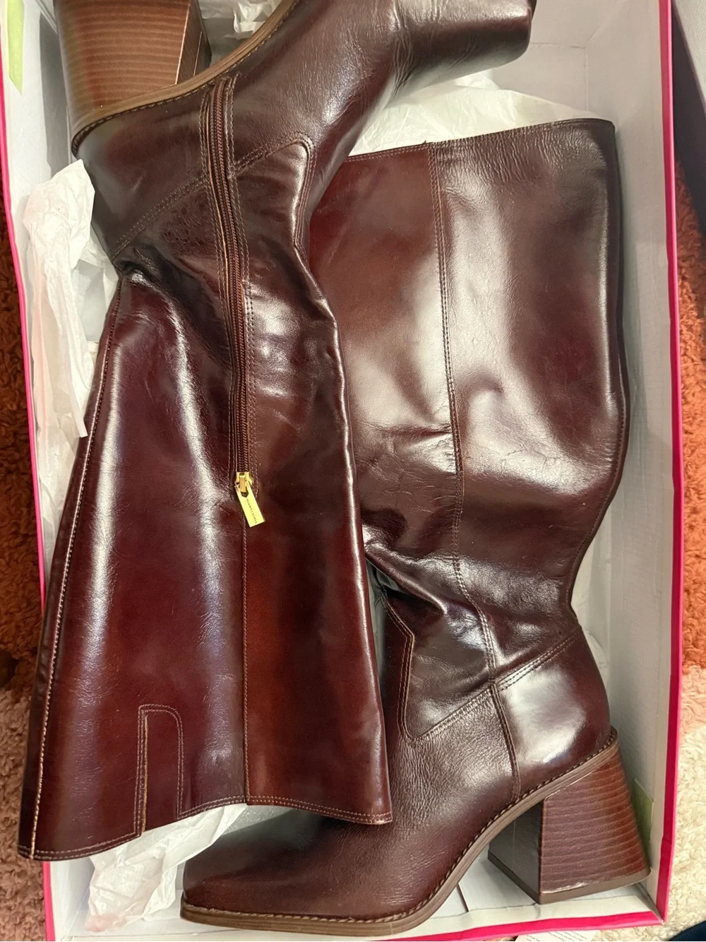 Women's Brown Leather Knee-High Boots Wide Calf friendly - Vince Camuto